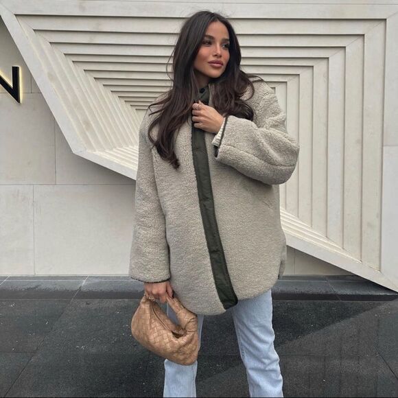 Mango Faux Shearling Sheepskin Jacket New - Picture 6 of 12